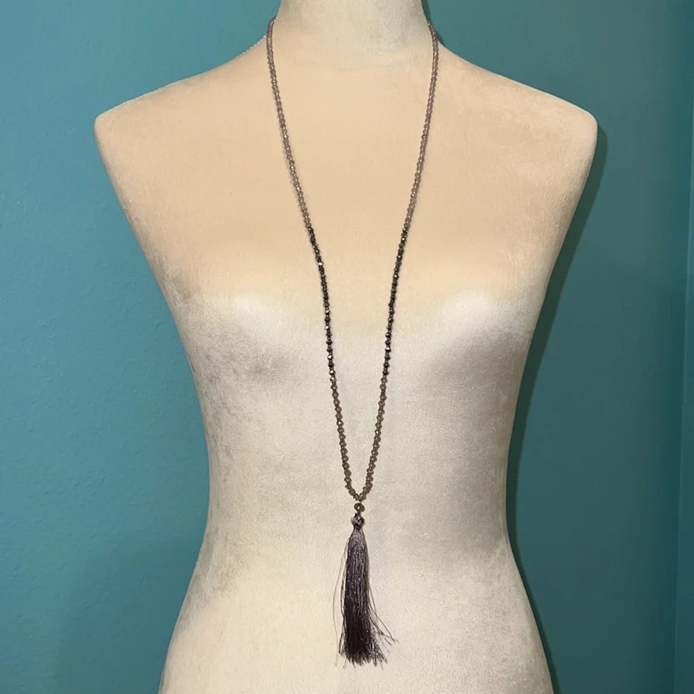 Long Beaded Tassel Necklace